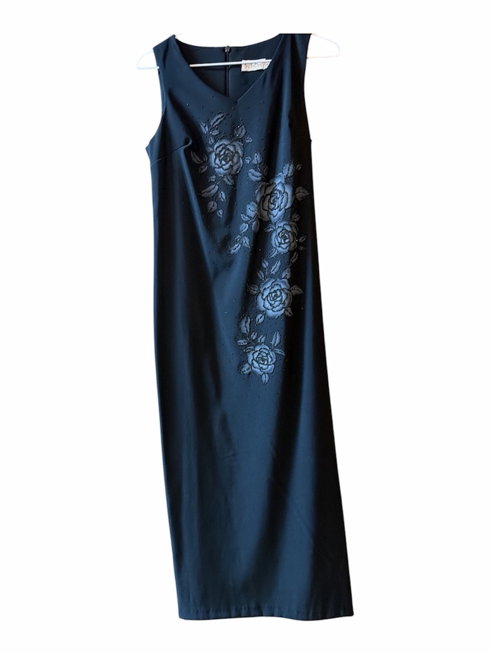 Vintage CDC petite Formal Semiformal Elegant Long Gown Dress Black Rose Detail